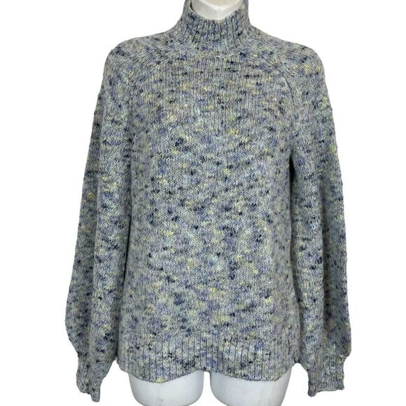 Candace Cameron Bure Chunky Knit Violet Blue Mock Neck Bishop Sleeve Sweater XS - Picture 1 of 16